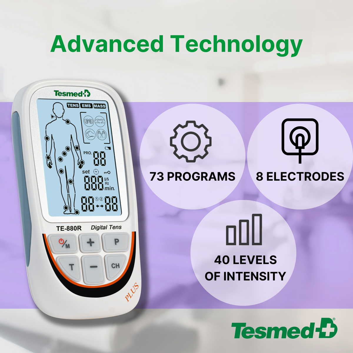 Électrostimulateur Musculaire TESMED TE-880R Plus - 8 électrodes - Rechargeable