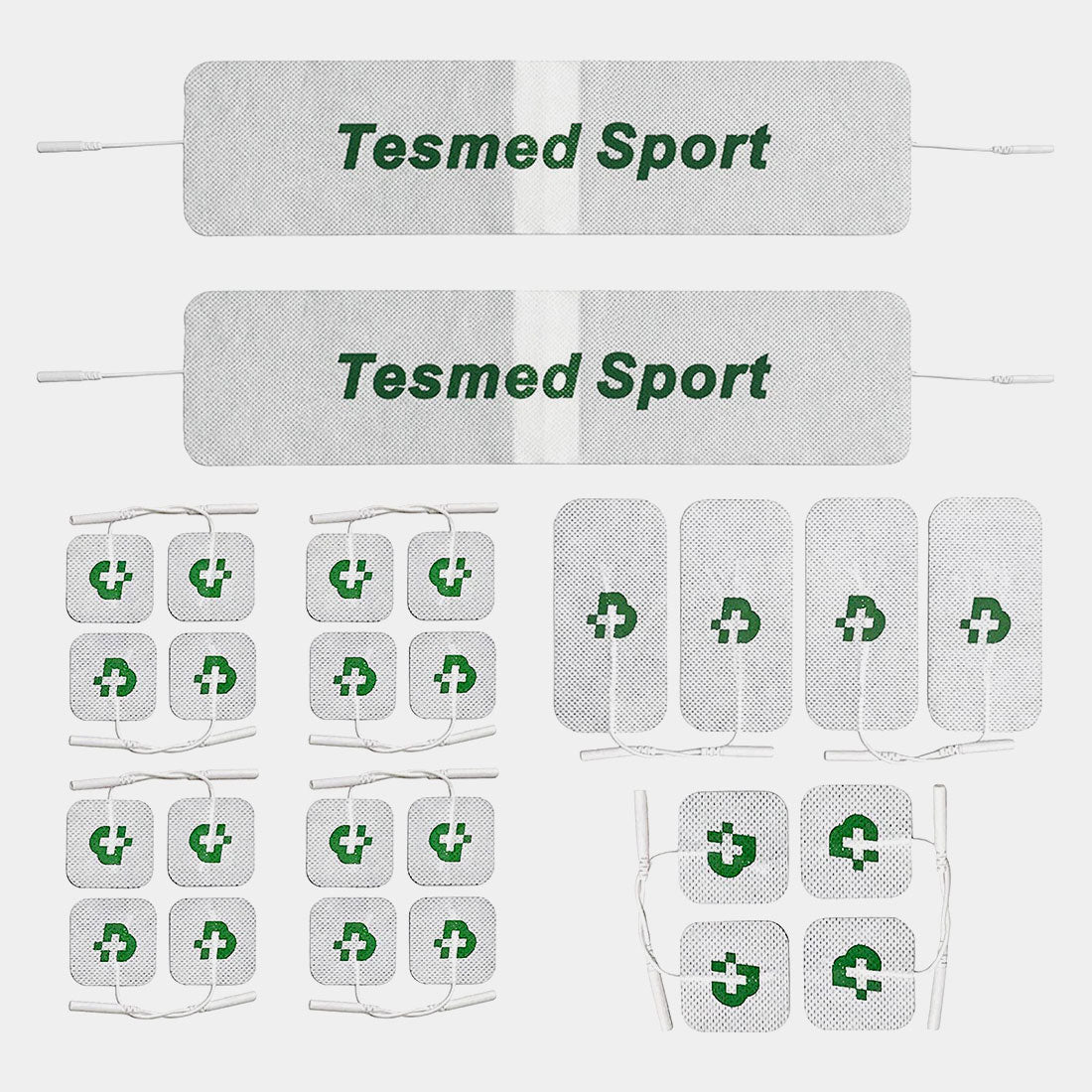26 pads for TENS, EMS units: 20 pcs 2"x2" (50x50 mm) + 4 pcs 2"x4" (50x100 mm) + 2 giant straps Tesmed Sport